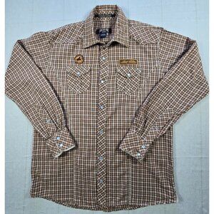 Ring of Fire Men’s M Brown Plaid Western Snap Shirt Long Sleeve Cowboy USA